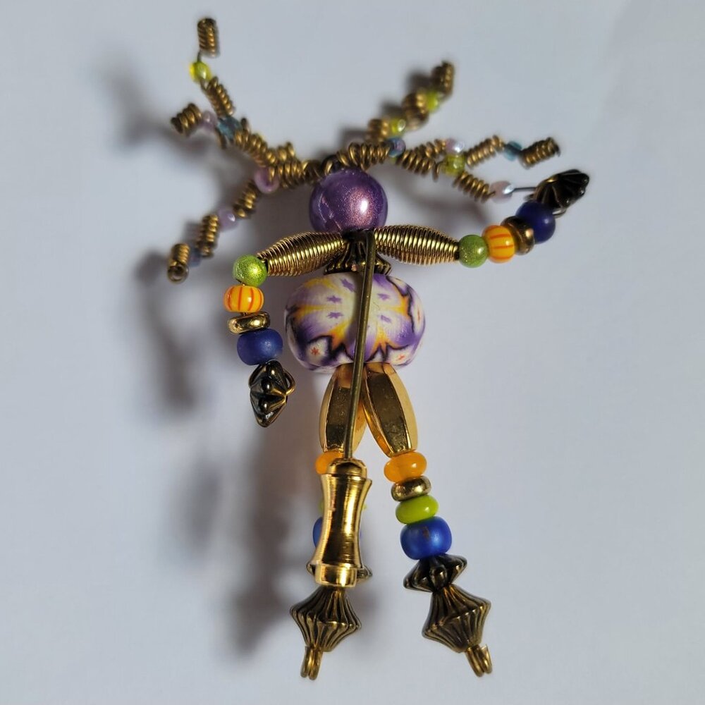 Funky, Folk-art, Bohemian Style Doll-Like Figure Handcrafted Brooch - Picture 2 of 4